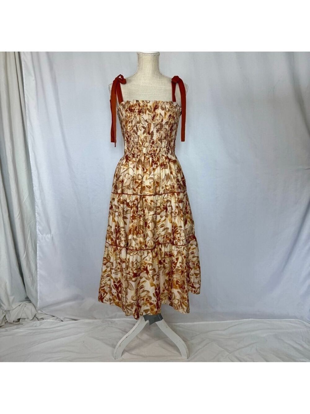 Jacquie The Label: Gaia Midi Dress Women’s Medium Smocked Tiered Fit & Flare